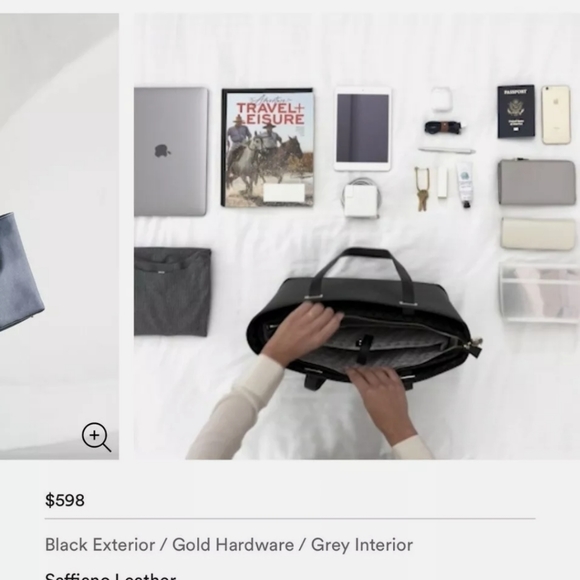 LO & SONS $578 Seville Leather 15 Tote Bag w/ 13" Inner Shell  GRAY Black - Picture 3 of 16